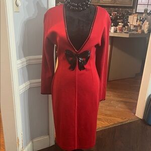 Talbots Red Dress with Black Bow Detail